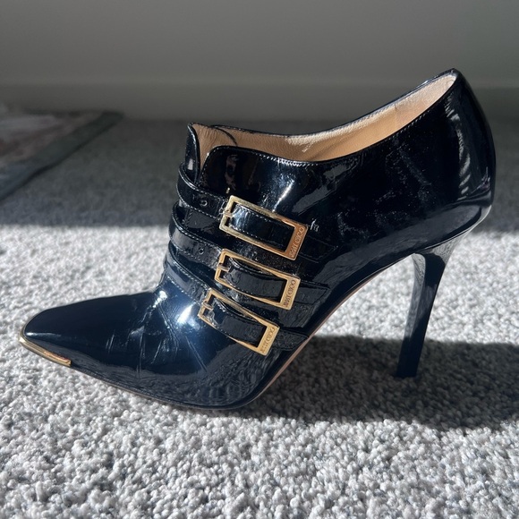 $820. JIMMY CHOO Seville Pearlized Blk/Gold Buckles  Ankle boots Shoes  36.5 - Picture 9 of 12